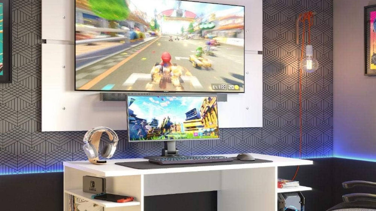 Mesa para Computador Gamer e Painel Tv Madesa